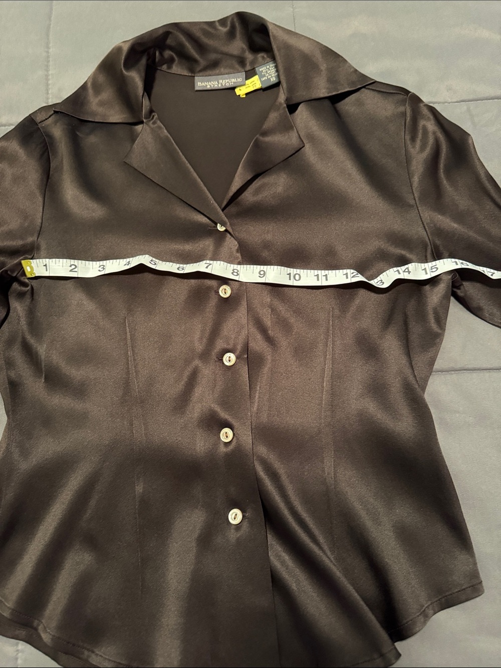 Banana Republic Chocolate Brown Satin Stretch Button-Down Blouse - Picture 3 of 5